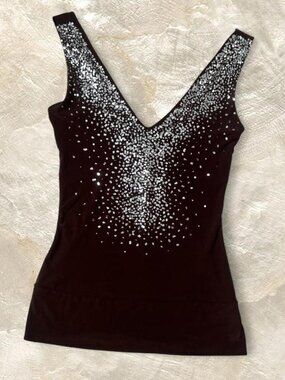 Goddess Chocolate Brown Sequin Deep V Bedazzled Plunge Top by LVL X ⭐️ Ibiza